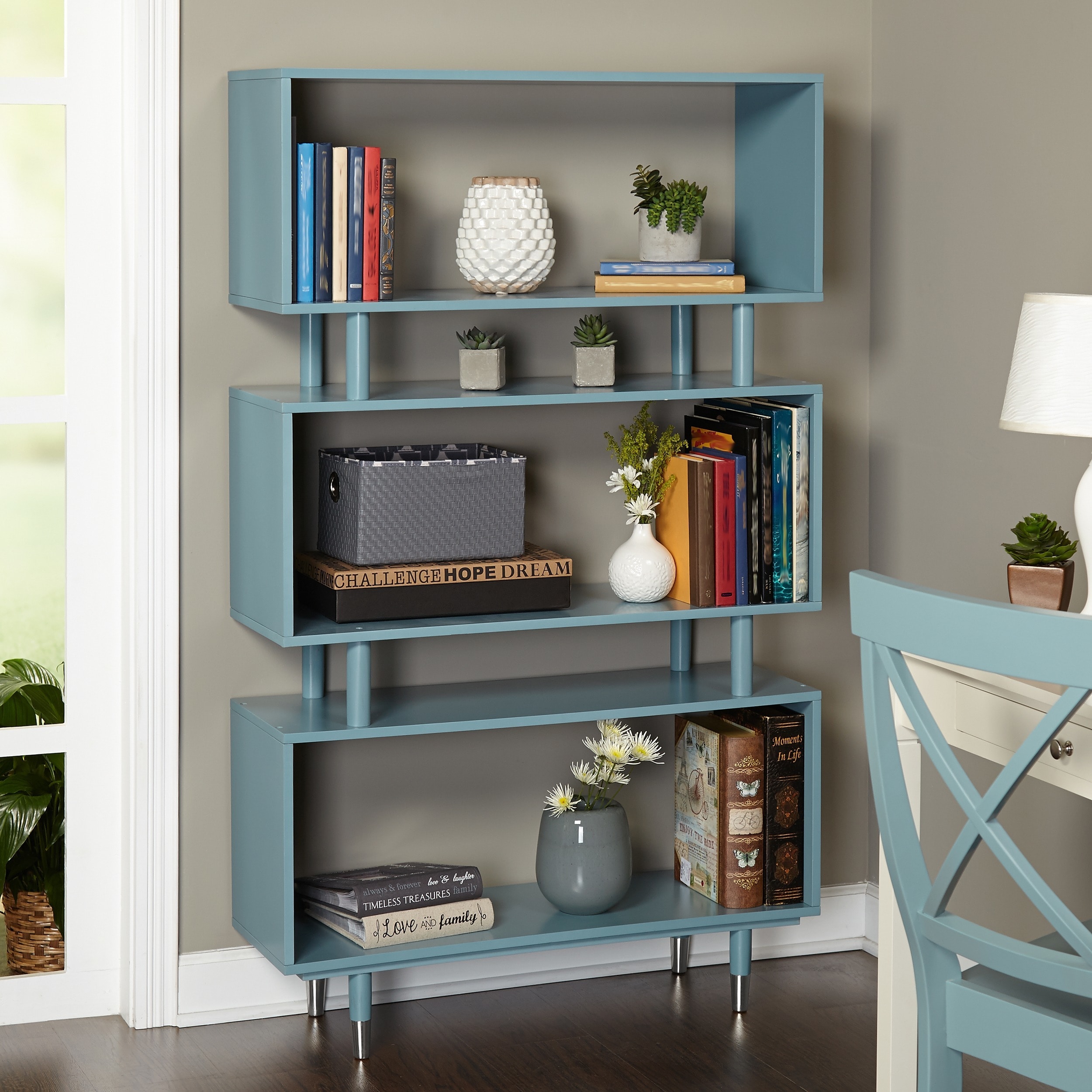 Oak 4 Tiers lifetech Wooden Bookcase 4 Tiers Freestanding Book Shelf Home Office Decorative Storage shelf Display Stand Rack